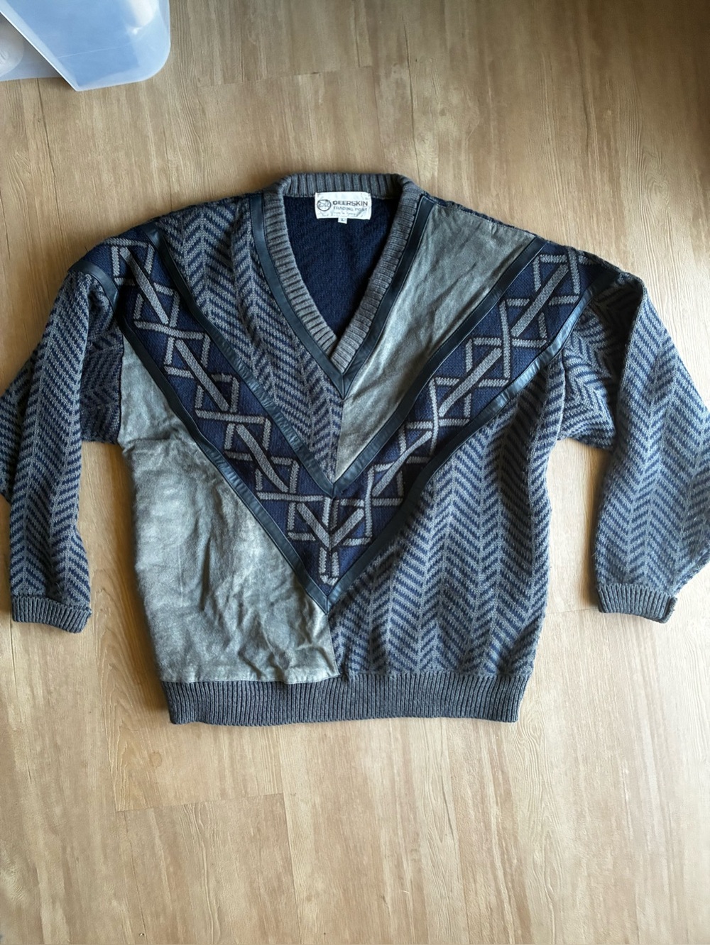 Vintage Deerskin Trading Post Sweater Leather Suede Western Chunky Knit Sweater